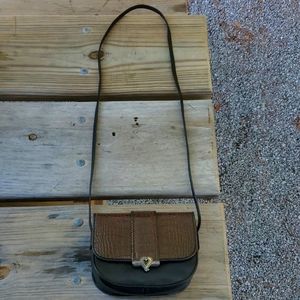 Vintage One World Chocolate Brown / Black Leather Crossbody Bag